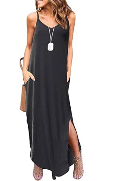 GENERAL HUSKARY Women's Summer Casual Sleeveless V Neck Strappy Split Loose D...