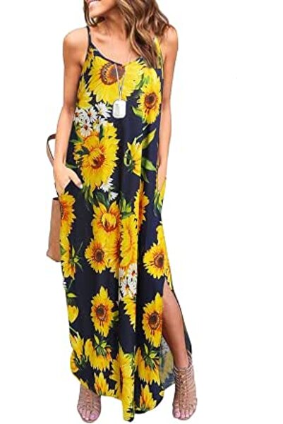 GENERAL HUSKARY Women's Summer Casual Sleeveless V Neck Strappy Split Loose D...