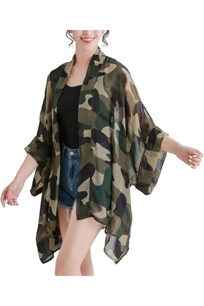 Maxfort Women's Loose Print Sheer Chiffon Kimono Beach Swim Cover up Cardigan...