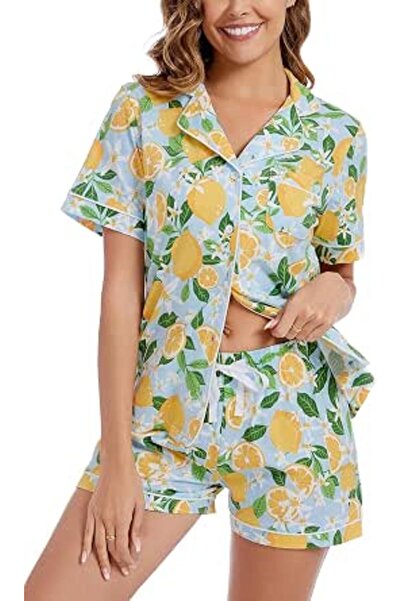 LUBOT 100% Cotton Pajamas for Women PJ Set Button-Down Knitted Soft Long Shor...