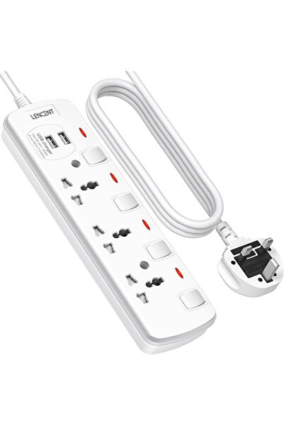 LENCENT وصلة كهربائية متعددة المنافذ مع منافذ USB، شريط طاقة عالمي بثلاثة مآخ...