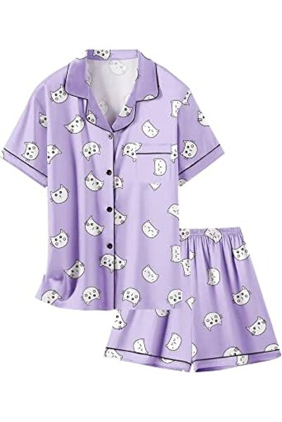 GENERAL Schbbbta Girls Boys Satin Pajamas Set, 2Piece Silk Nightwear Button-D...