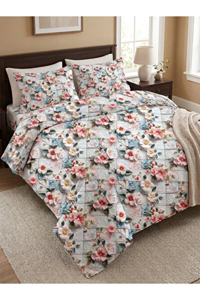 MORRİVAL 100% Natural Cotton Double Size 5D Digital Elastic Bedding Set, 4 Pi...