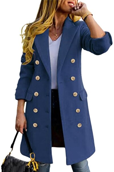 GENERAL IDEALSANXUN Womens Fall Winter Wool Coats Double Breasted Midi Peacoa...