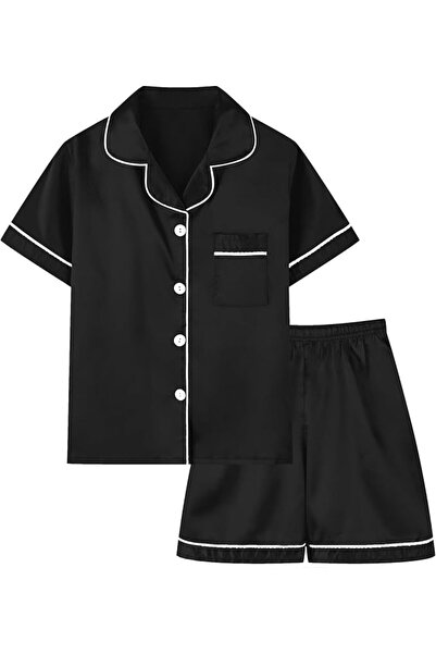 GENERAL Schbbbta Girls Boys Satin Pajamas Set, 2Piece Silk Nightwear Button-D...