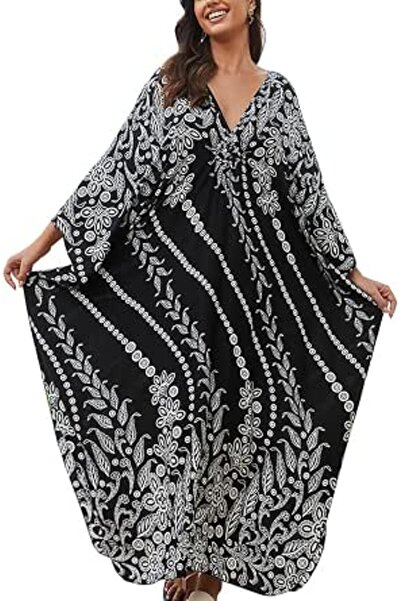 L'Espadon L-Peach Women Boho Long Maxi Kaftan Roomy Loungewear Oversized Beac...