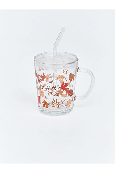 LC Waikiki Mixed Flower Printed Glass with Straw 400 ml (W6)