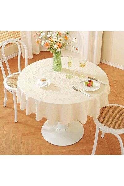 Generic Brand Round PVC tablecloth, off-white floral print – oil and heat res...