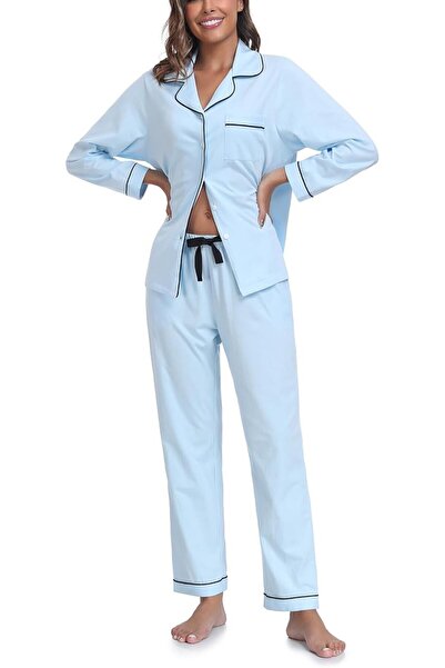GENERAL COLORFULLEAF Women's 100% Cotton Long Sleeve Pajama Sets Button Down ...