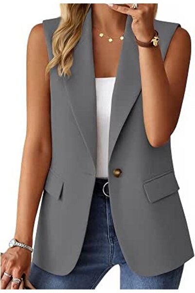 Minar Mina self Sleeveless Blazer Jackets for Women Casual Lightweight Solid ...