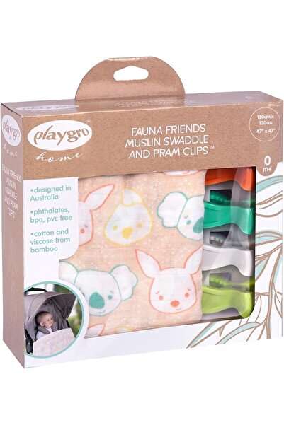 Playgro Home - Fauna Friends Muslin Swaddle and Pram Clips - 6988580