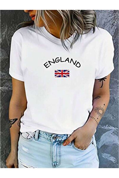 23ERVA Flag, Women's England Text And Union Jack Design, Pure Cotton T-Shirt,...