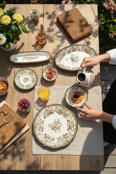 Akayev Porselen Vintage Brown 20 Parça Kahvaltı Takımı