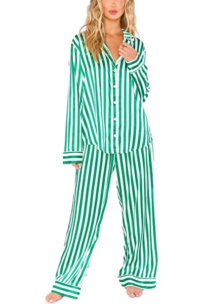 GENERAL Women 2 Piece Floral Pajamas Lounge Set Sweet Strawberry Long Sleeve ...