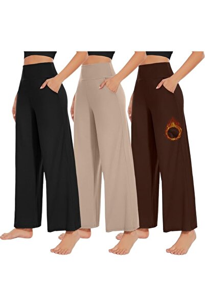 Newbie NEW YOUNG 3 Pack Women's Wide Leg Pants with Pockets High Waist Loose ...