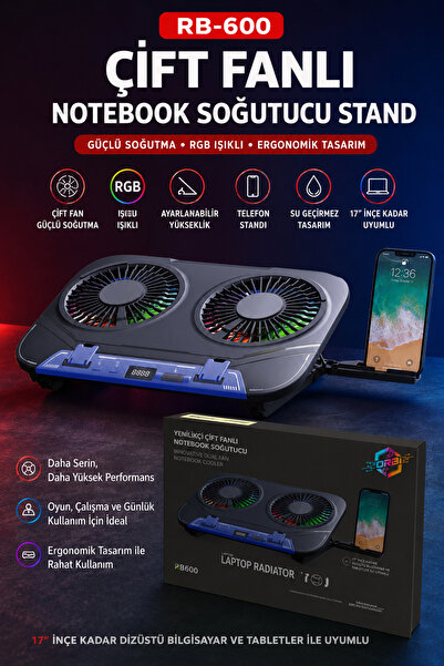 orbi Laptop Soğutucu Çift Fanlı Telefon Standlı RGB Ayarlanabilir Dizüstü Bil...