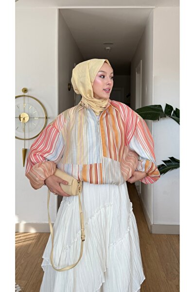 NİLNUR MODA New Season Viral Equivalent Striped Bomber Jacket