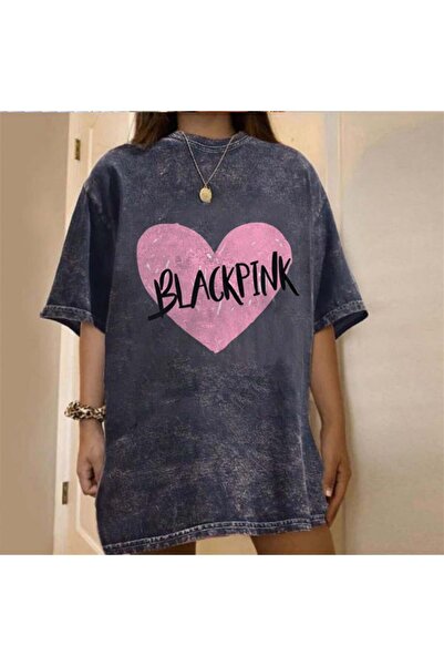 DEEFWEAR Mi̇ngalondon Washable Black Pink Heart Unisex Vintage T-Shirt