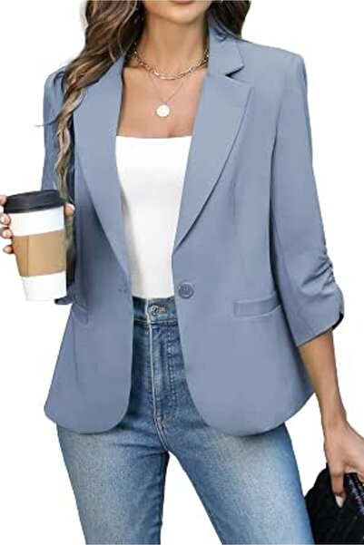 GENERAL ELLEVEN Women's Ruched 3/4 Sleeve Blazers, Lightweight Slim Fit Suits...