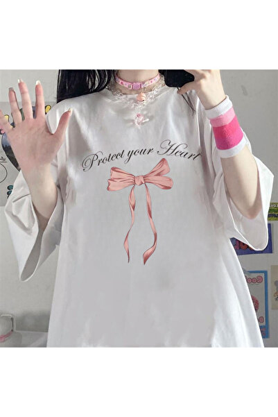 DEEFWEAR تي شيرت MINGALONDON Protect Your Heart باللون الأبيض للجنسين مقاس كبير