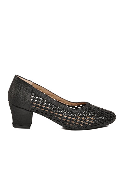 AYAKMOD Women's Black Knitted Patterned Heeled Oval Toe Classic Casual and St...