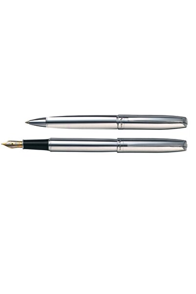 MC Micostore X-PEN Legend ballpoint pen and fountain pen set, shiny chrome