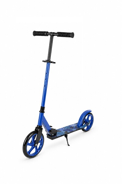 PlayZen 2 Tekerlekli Çocuk Scooter Büyük Tekerlekli Katlanabilir Ayarlanabilir Gidonlu Ayaklıklı Mavi