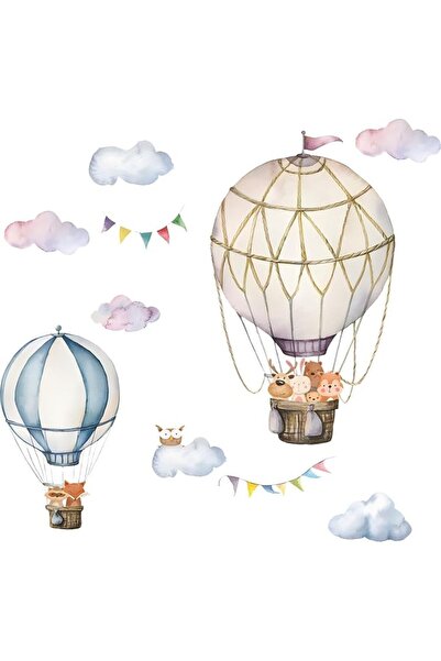JOYZZZ Hot Air Balloon Wall Decals, Cute Self-Adhesive Nursery Wall Decor, Re...