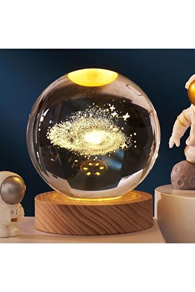 KKAERDIYA 3D Crystal Ball Night Light Clear Galaxy LED Light with Wooden Base...