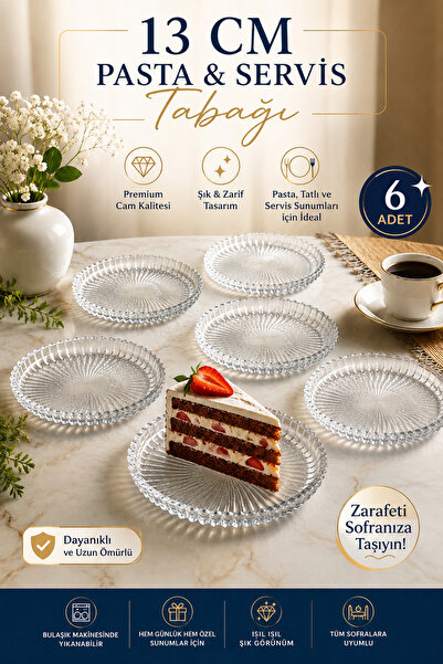 Funny Life Set of 6 13 cm Glass Cake Plates – Dessert, Breakfast and Serving ...