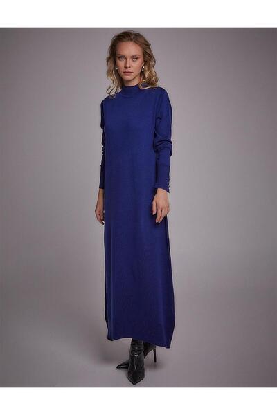 Kayra Rochie tricotată cu guler pe gât, Indigo