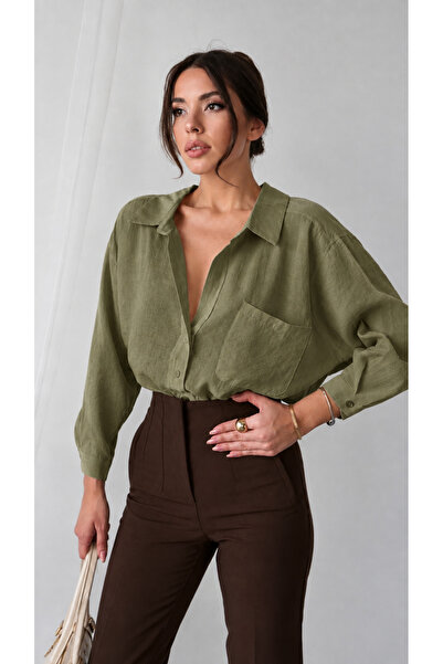 Moda Banuş Khaki Off-Shoulder Shirt