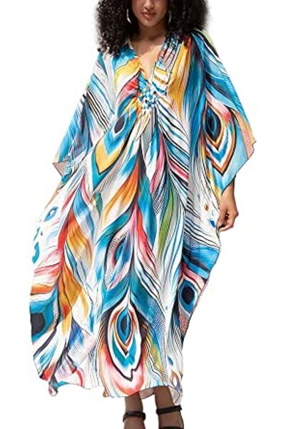 YouKD Women's Pirnt Floral Long Kaftan Maxi Dress Pluse Size Bikini Beach Cov...