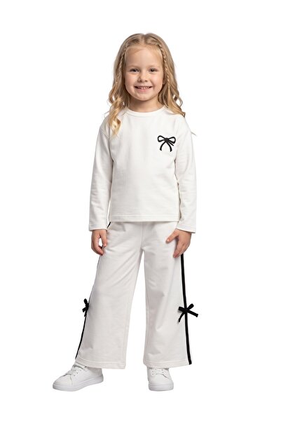 NEWKİDS Girls' Set Children's Long Sleeve Set with Bow and Byz Detail