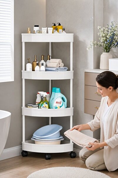 Generic 4 Tier Plastic Rolling Storage Cart Shower Corner Shelf Rustproof Dra...
