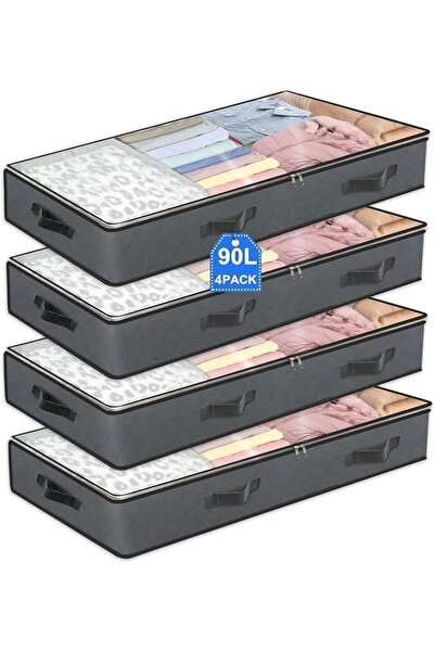 GENERAL 4 Pcs Under Bed Storage Containers with Handles, 90 L Large Underbed ...