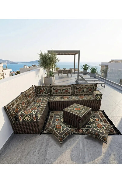 BAKIRÖZÜ HOME 40 cm Kalın Süngerli Gri Anadolu Motifli Şark Köşesi - Kilim De...