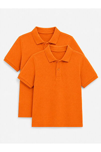 ROZELT 2-Pack Cotton Polo Short Sleeve School T-Shirts - Orange