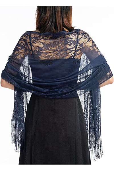 GENERAL Women's Floral Lace Scarf Shawl with Tassels, Soft Mesh Fringe Wraps ...
