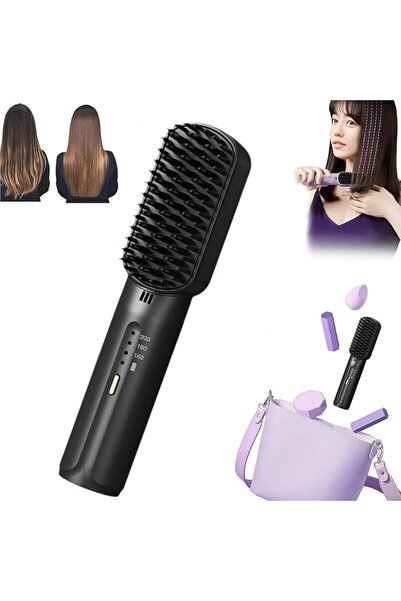 DURKU Cordless Hair Straightener Brush, Portable Mini Ionic Hot Comb Straight...
