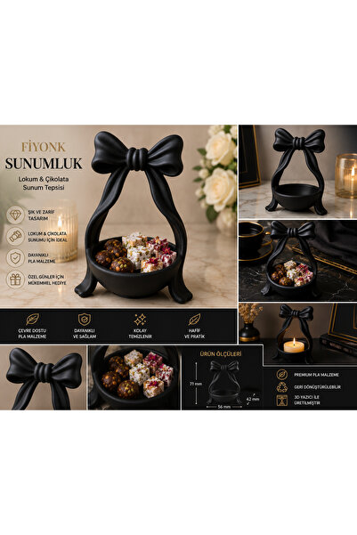 6’lı Fiyonk Tasarımlı Sunumluk Seti – Lokum, Çikolata, Şekerleme ve İkramlık Kasesi – Siyah