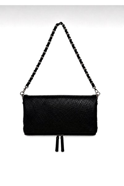 Kadın Katlanabilir Kanat Detaylı 3 Kullanımlı Omuz Çantası Çift Askılı (50 cm & 100 cm) Çapraz Çanta Portföy Çanta Çok Bölmeli Günlük Abiye Siyah 24x15 cm