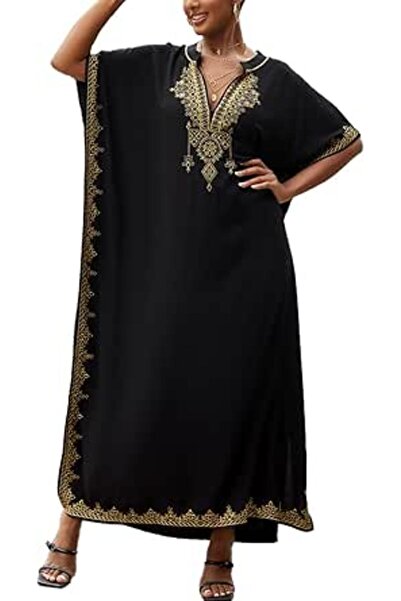 YouKD Embroidered Floral Kaftan Bohemian Beach Dress Bikini Coverups Long Bat...