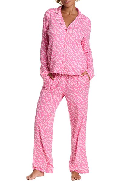Bebe Womens Button Down Long Sleeve Shirt and Pajama Pants Lounge Sleep Set