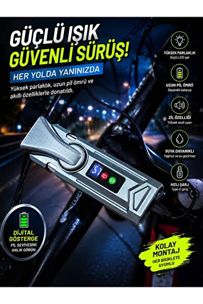 BLOMSTER 20W 2000mAh Bisiklet Ön Farı & Korna | LC Dijital Ekran | 3 Modlu Güçlü LED | Uzatılabilir Düğme | USB Şarj