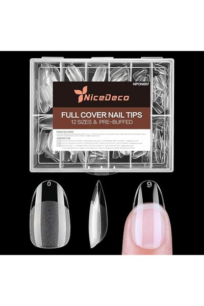 Nicedeco أظافر صناعية شفافة بتصميم اللوز، أظافر لاصقة بالكامل، أظافر جل إكس ط...