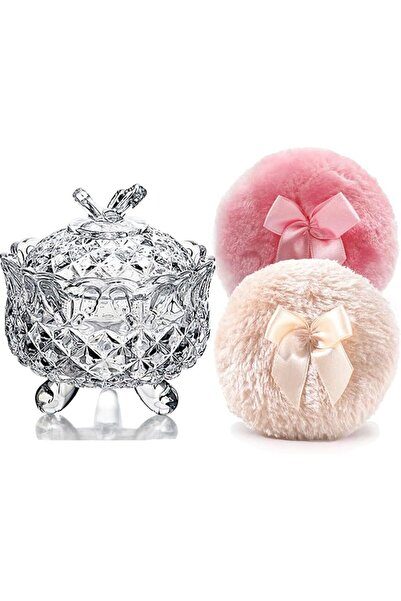YILUSHENGHUA Luxury 4 Inch Glass Powder Container with 2 Soft 3.5" Puffs｜Non-...