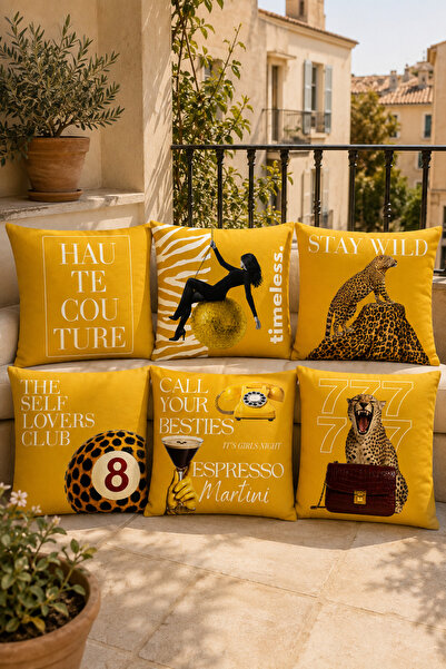 stellahomes Mustard Yellow Leopard and Retro Design Digital Printed Decorativ...