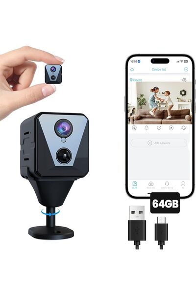 GENERAL 4K WiFi Indoor Camera with 64GB SD Card, Battery Powered Security Cam...