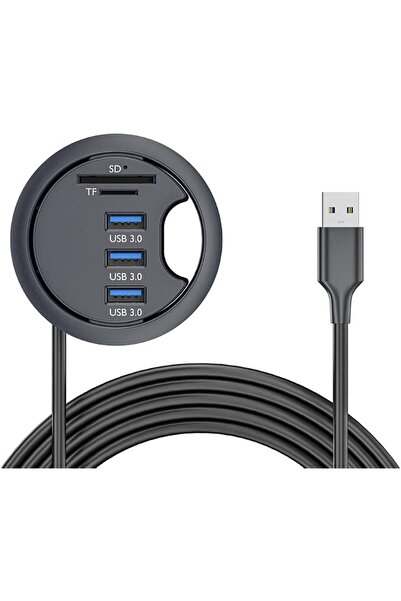 SWIUKPHE محول USB بثلاثة منافذ مقاس 60 مم لسطح المكتب مع قارئ بطاقات SD وTF ل...
